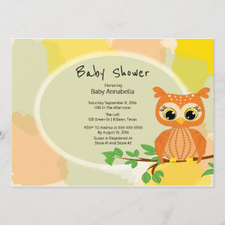 Invitation Orange Owl Baby shower