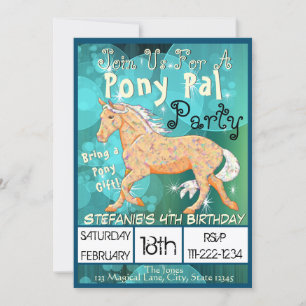 Invitation Orange Palomino Pony Don (bulles turquoises)