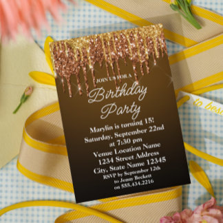 INVITATION ORANGE PARTIES SCINTILLANT DRIP ÉLÉGANTE INVITATIO
