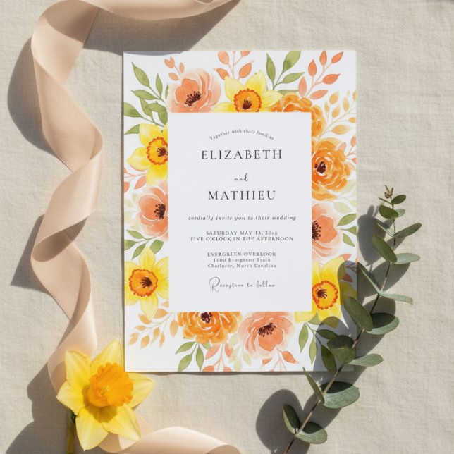 Invitation Orange Peach Painterly Blossom Wedding (Créateur téléchargé)
