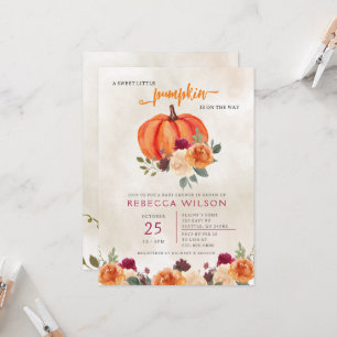 Invitation Orange Petit Citrouille Baby shower neutre pour le