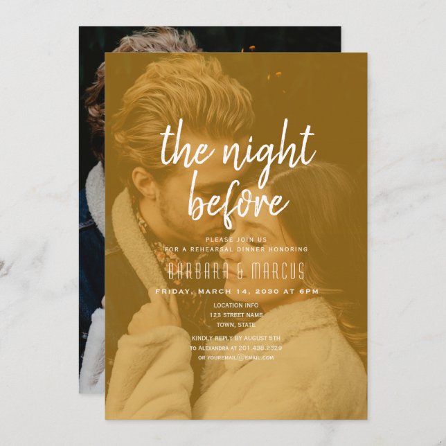 Invitation Orange Photo Rehearsal Dinner (Devant / Derrière)