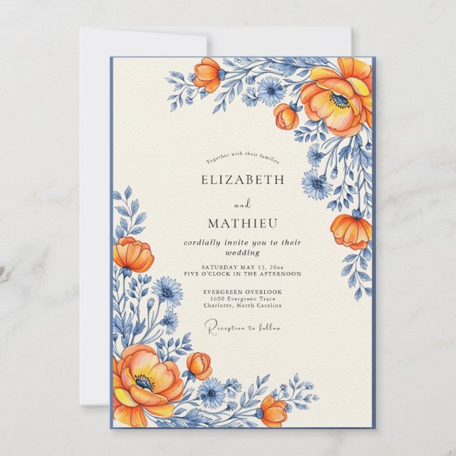 Invitation Orange Picturesque Wildflower Wedding (Devant)