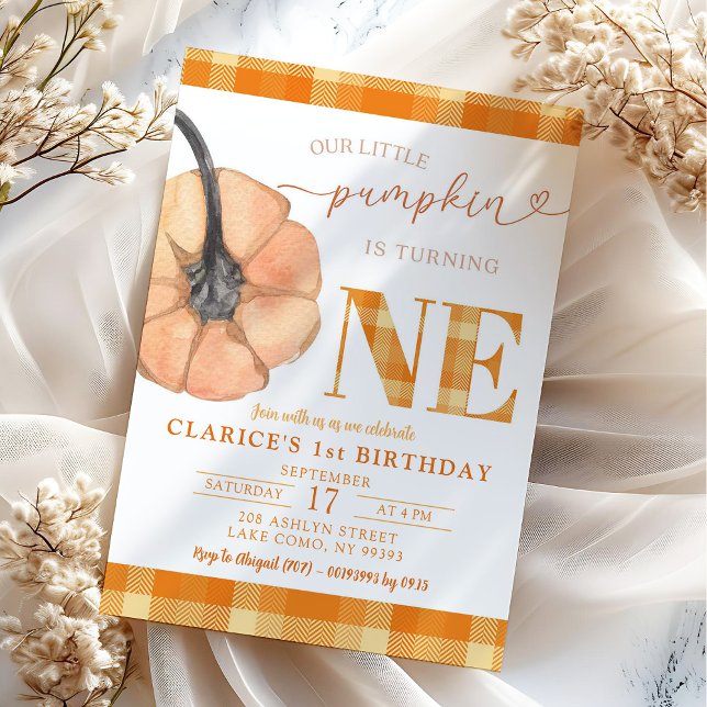 Invitation Orange Plaid Notre Petit Citrouille En Tourne Un (Créateur téléchargé)