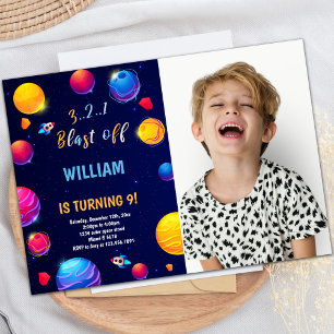 Invitation Orange Planet Espace Extérieur Anniversaire Invita