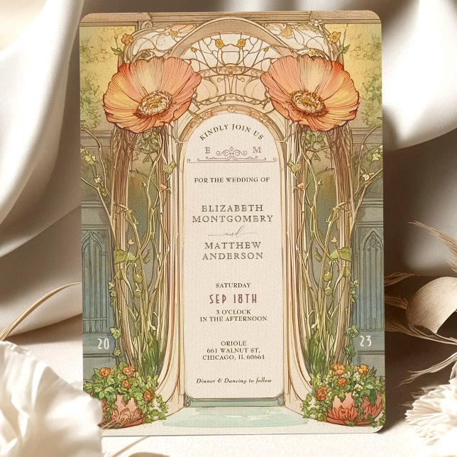 Invitation Orange Poppy Arch Art Nouveau Mariage (Créateur téléchargé)
