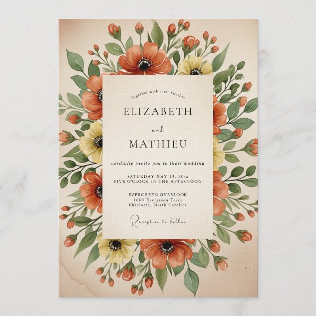 Invitation Orange Poppy Painterly Flourish Wedding (Devant)