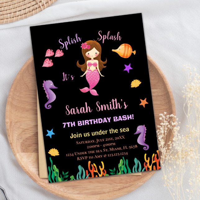 Invitation Orange pourpre Sous la mer petite sirène (Purple Orange Under the sea little mermaid Invitation)