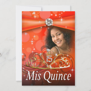 Invitation Orange Quinceanera 15 Princesse Tiara Photo