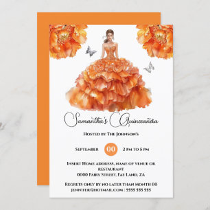 Invitation Orange Quinceañera ballgogne pivoine fleurs floral