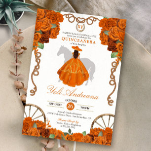 Invitation Orange Quinceanera Rustique Ouest Charra