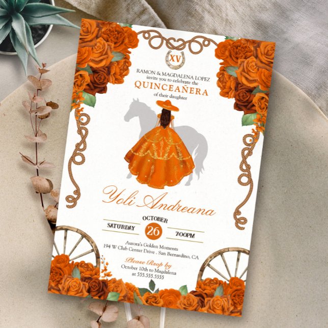 Invitation Orange Quinceanera Rustique Ouest Charra (Créateur téléchargé)