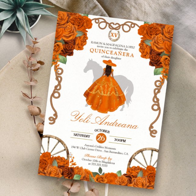 Invitation Orange Quinceanera Western Charro (Créateur téléchargé)