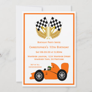 Invitation Orange Racing Car Anniversaire