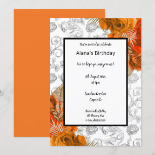 Invitation Orange Red Border Floral Elégant anniversaire