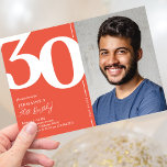 Invitation Orange Red Photo 30th Birthday Party<br><div class="desc">Créez des souvenirs durables à votre 30e anniversaire de naissance avec ces invitations tendance à la fête d'anniversaire rouge orangé! Avec une grande police serif audacieuse montrant le numéro '30', une photo du garçon / fille d'anniversaire, et un modèle moderne facile à personnaliser, ces invitations capteront l'esprit de l'occasion. Grâce...</div>