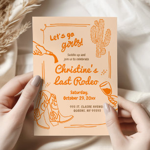 Invitation Orange Retro Dernier Rodéo Cowgirl Bachelorette Pa