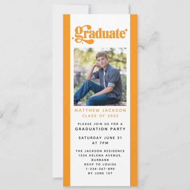 Invitation Orange Retro Graduation Party Digital Evite (Devant)