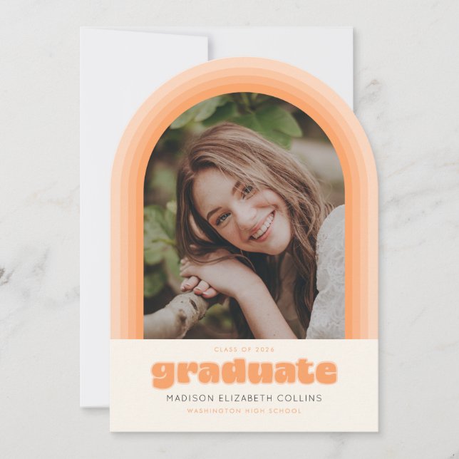 Invitation Orange Retro Striped Arch Graduation Announcement (Devant)