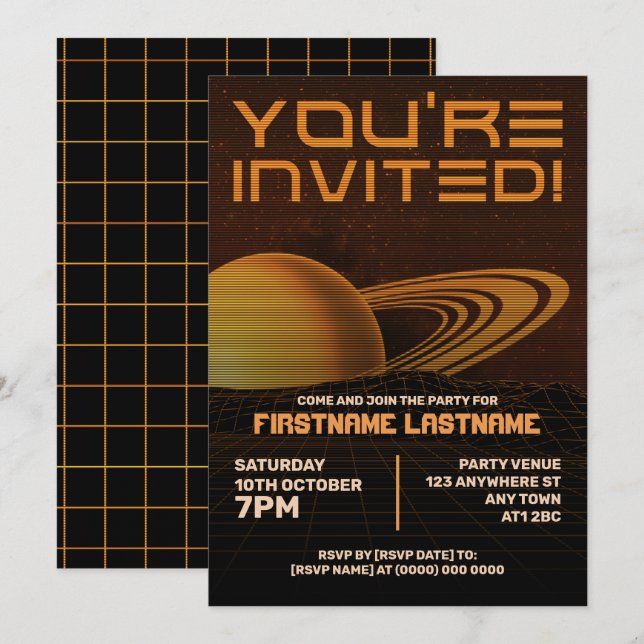 Invitation Orange Retrowave Party (Devant / Derrière)
