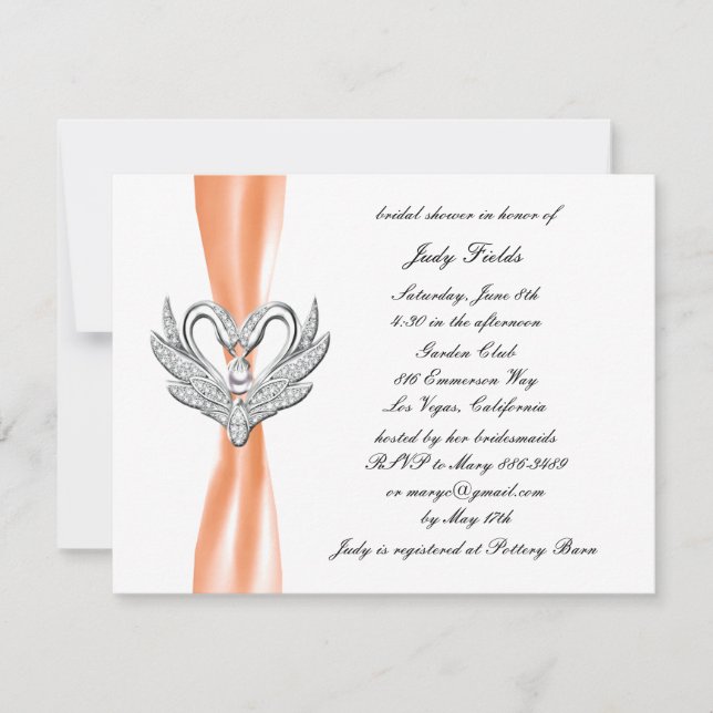 Invitation Orange Ribbon Silver Swan nuptiale douche Invitati (Devant)