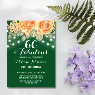Invitation Orange Rose Chaîne Lumières Vert Anniversaire