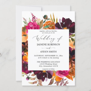 Invitation Orange, rose chaud et violet automne Floral 2 Mari