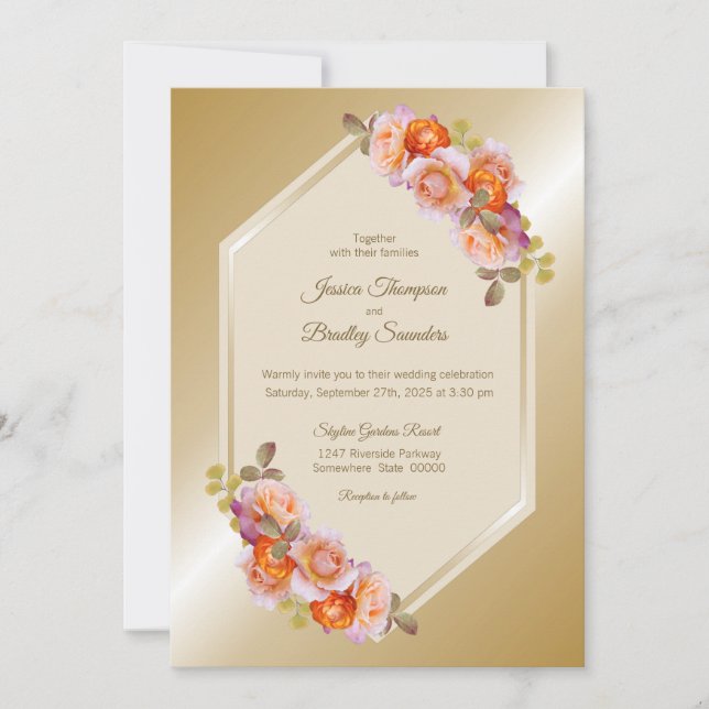 Invitation Orange Rose Floral or Mariage Floral (Devant)