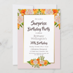 Invitation Orange Rose Floral Surprise 30e fête d'anniversair
