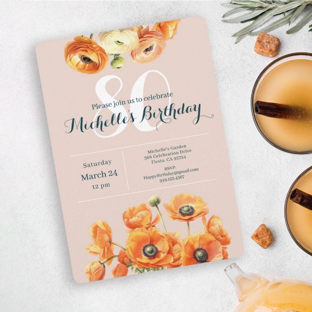 Invitation Orange Rose Garden Floral 80e fête d'anniversaire (Créateur téléchargé)