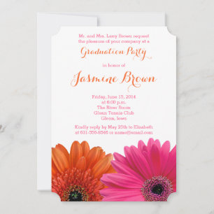 Invitation Orange rose Gerbera Daisy Graduation Party