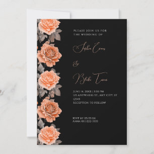 Invitation Orange Rose moderne automne Mariage noir