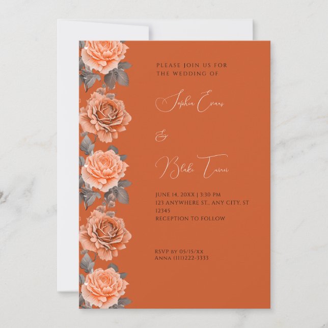 Invitation Orange Rose Moderne Automne Orange Mariage (Devant)