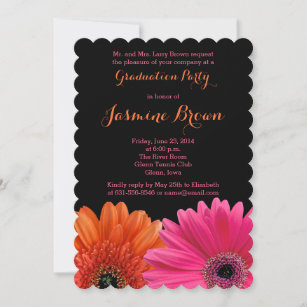 Invitation Orange rose noir Gerbera Daisy Graduation Party