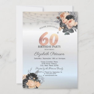 Invitation Orange Rose String Lights Argent 60e anniversaire