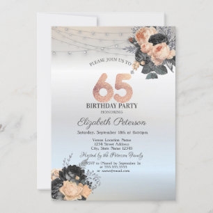 Invitation Orange Rose String Lights Argent 65e anniversaire