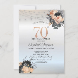 Invitation Orange Rose String Lights Argent 70e anniversaire