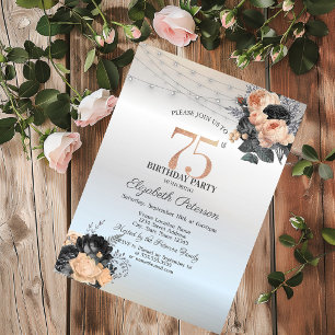 Invitation Orange Rose String Lights Argent 75e anniversaire