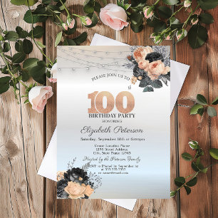Invitation Orange Rose String Lights Silver 100e anniversaire