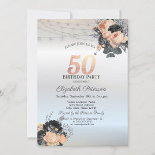 Invitation Orange Rose String Lights Silver 50e anniversaire