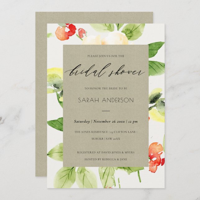 INVITATION ORANGE ROUGE ROSE EAU COULEUR FÊTE DES MARIÉES FLO (Devant / Derrière)