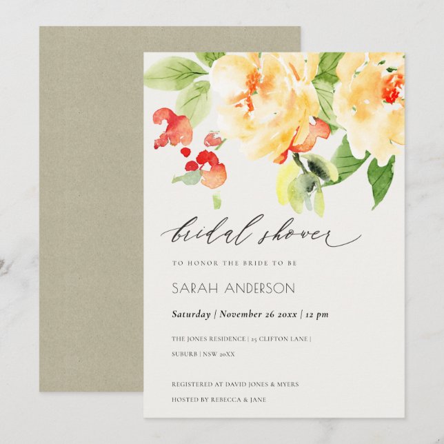 INVITATION ORANGE ROUGE ROSE EAU COULEUR FÊTE DES MARIÉES FLO (Devant / Derrière)