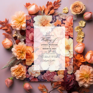 Invitation Orange rouille, rose poussiéreux et Mariage de fle