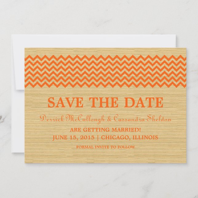 Invitation Orange Rustic Chevron Enregistrer l'Invitation de  (Devant)