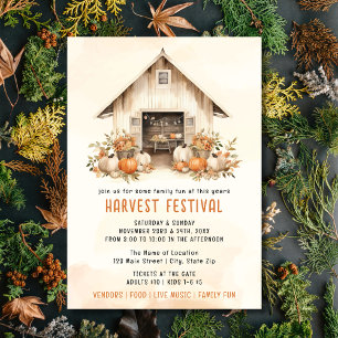 Invitation Orange Rustic Watercolor Harvest Festival