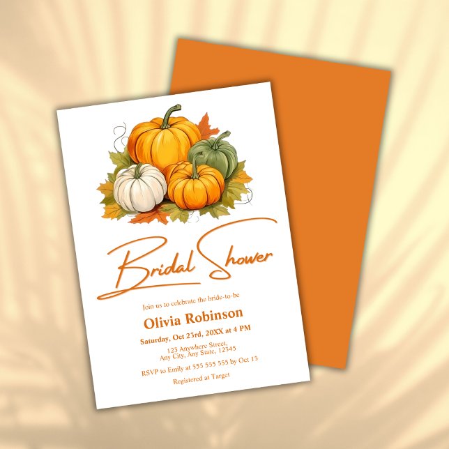 Invitation Orange Rustique Citrouille tomber dans la Fête des (Orange Rustic Pumpkin Fall in Love Bridal Shower Invitation  )