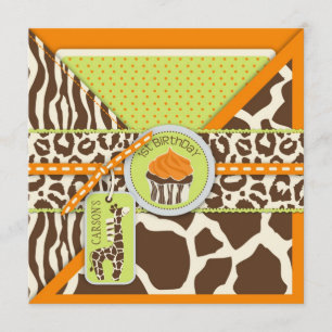 Invitation Orange Safari Giraffe & Cupcake Premier anniversai