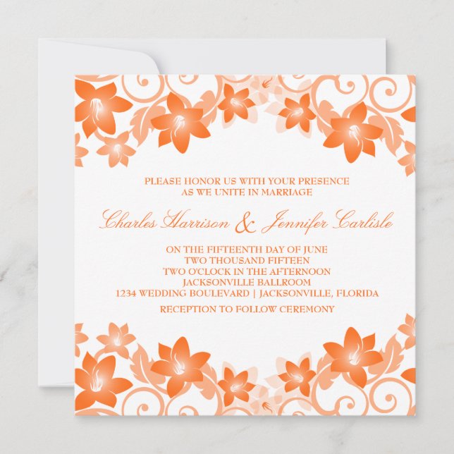Invitation Orange Simple Mariage Floral (Devant)