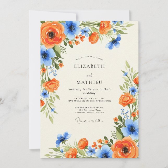 Invitation Orange Sky Blue Charming Spring Wedding (Devant)