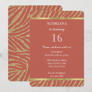 Invitation Orange Spice Gold Parties scintillant Zebra Animal